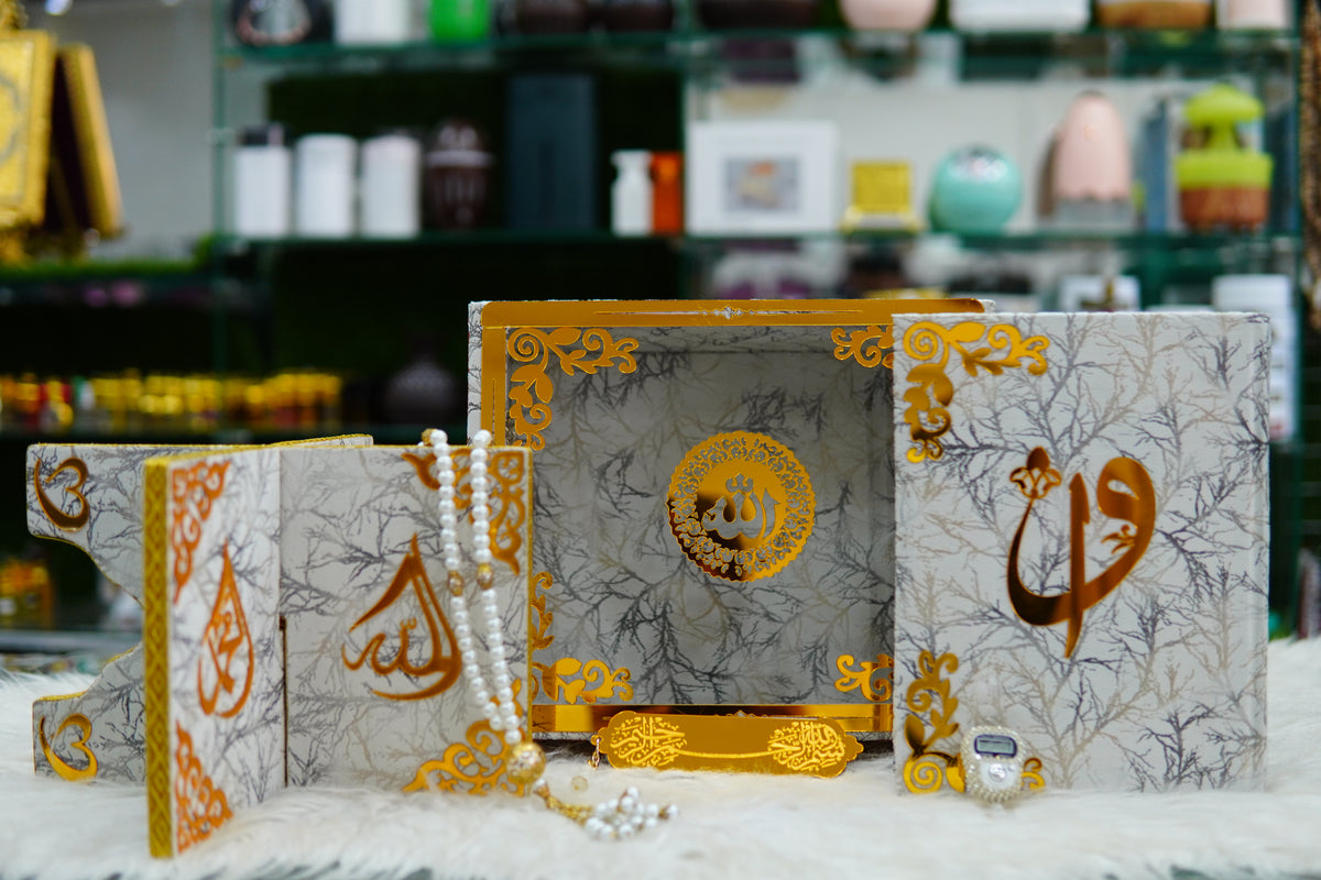 White Tecture Acrylic Quran Pak Set with Jayenamaz