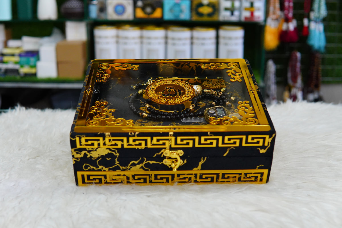 dark brown Texture Acrylic Quran Pak Set with Jaynamaz