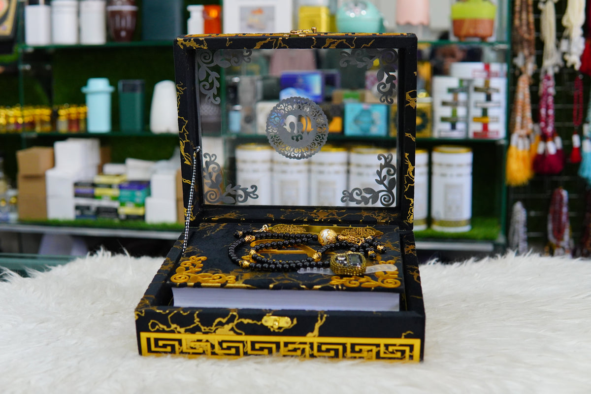 dark brown Texture Acrylic Quran Pak Set with Jaynamaz