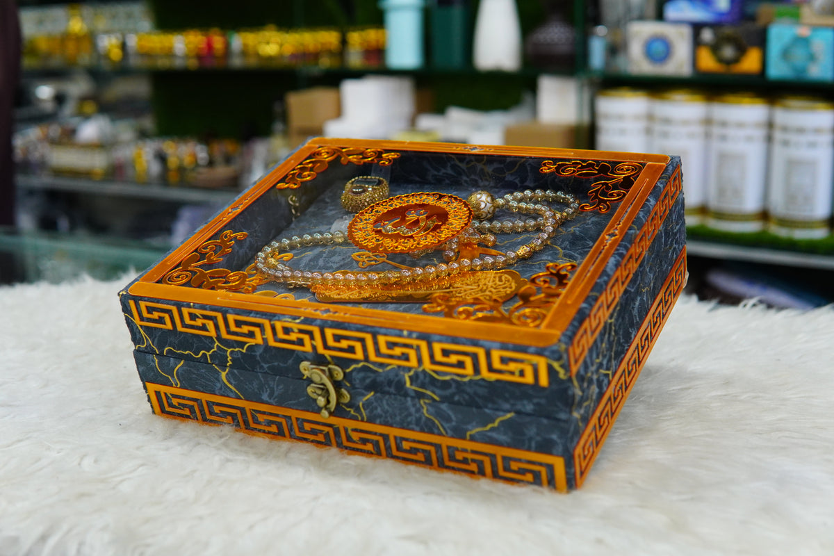 Grey Texture Acrylic Quran Pak Set with Jaynamaz