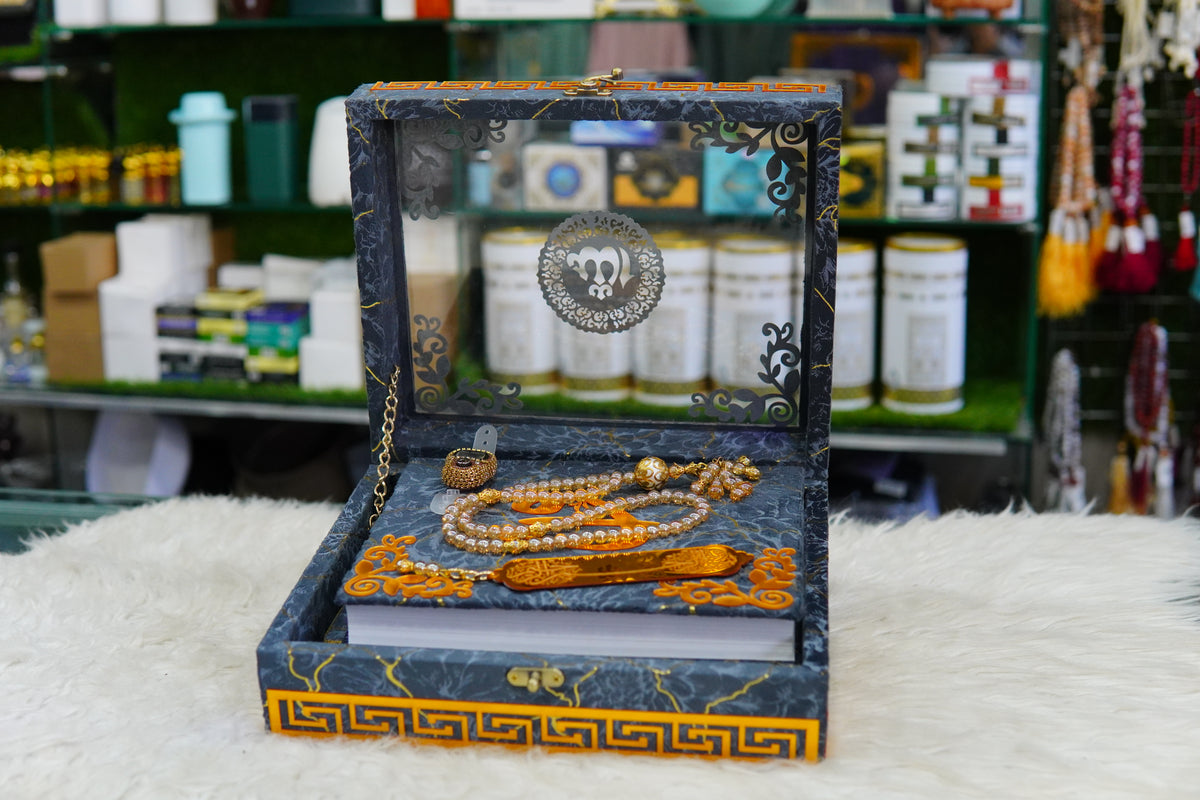 Grey Texture Acrylic Quran Pak Set with Jaynamaz