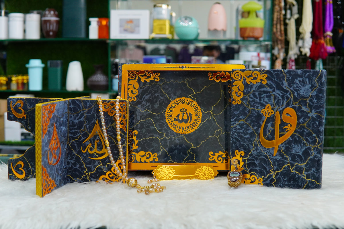 Grey Texture Acrylic Quran Pak Set with Jaynamaz