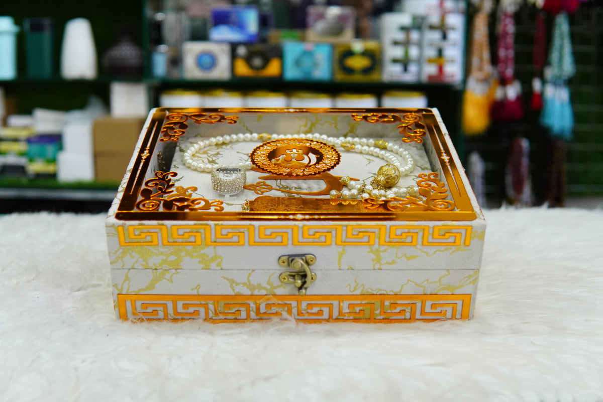 White Texture Acrylic Quran Pak Set with Jaynamaz