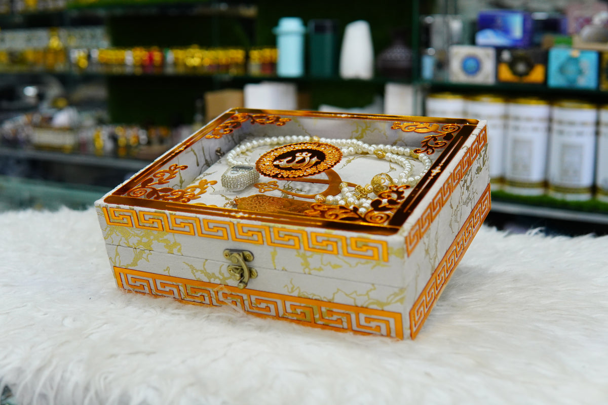 White Texture Acrylic Quran Pak Set with Jaynamaz