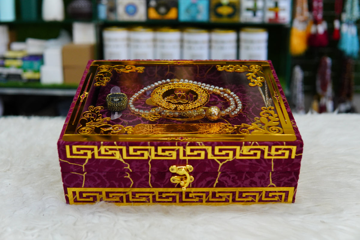 Mehroon Texture Acrylic Quran Pak Set with Jaynamaz