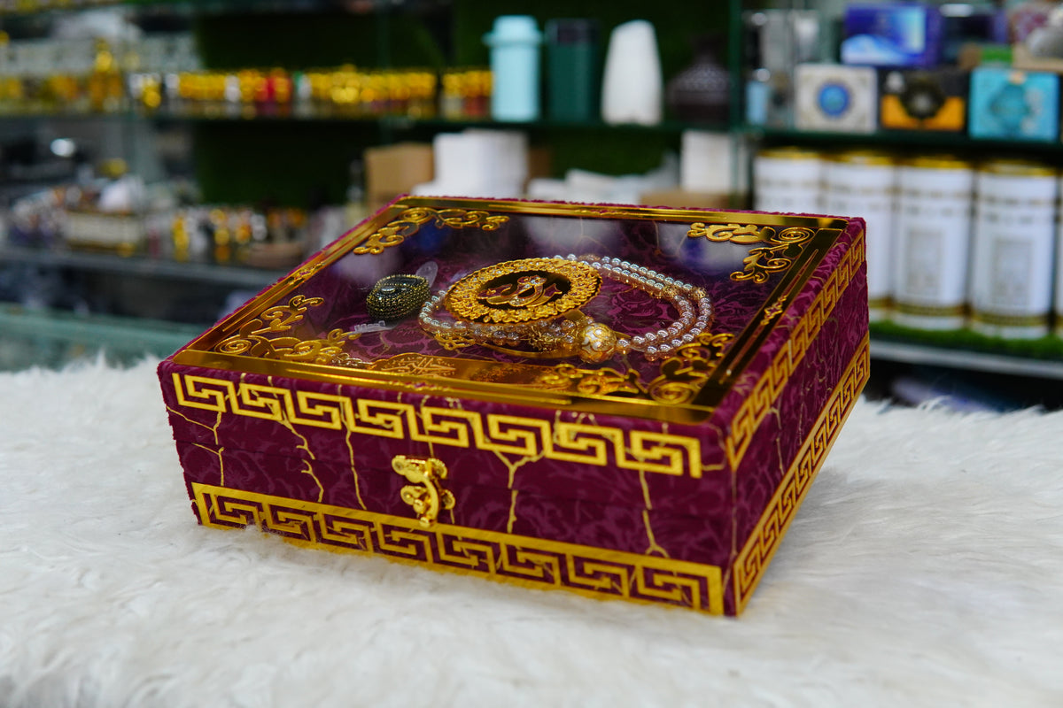 Mehroon Texture Acrylic Quran Pak Set with Jaynamaz