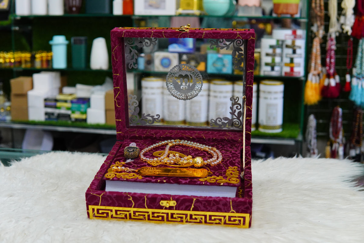 Mehroon Texture Acrylic Quran Pak Set with Jaynamaz