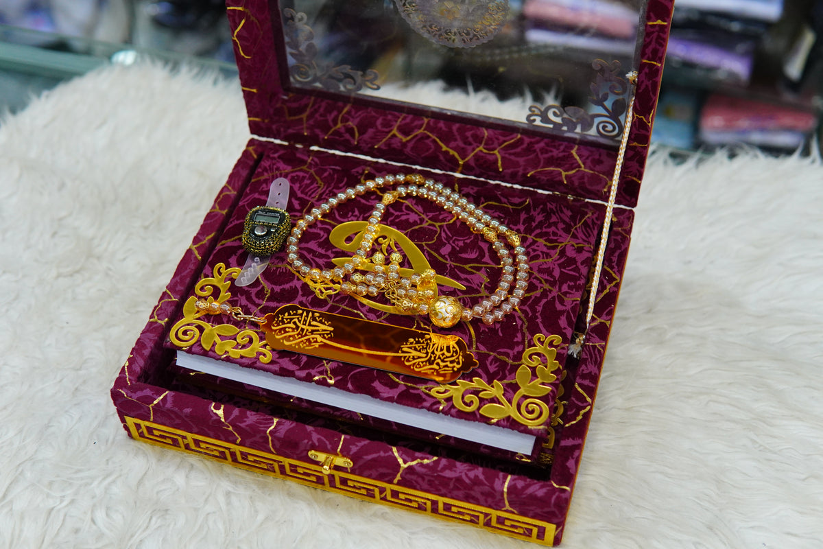 Mehroon Texture Acrylic Quran Pak Set with Jaynamaz