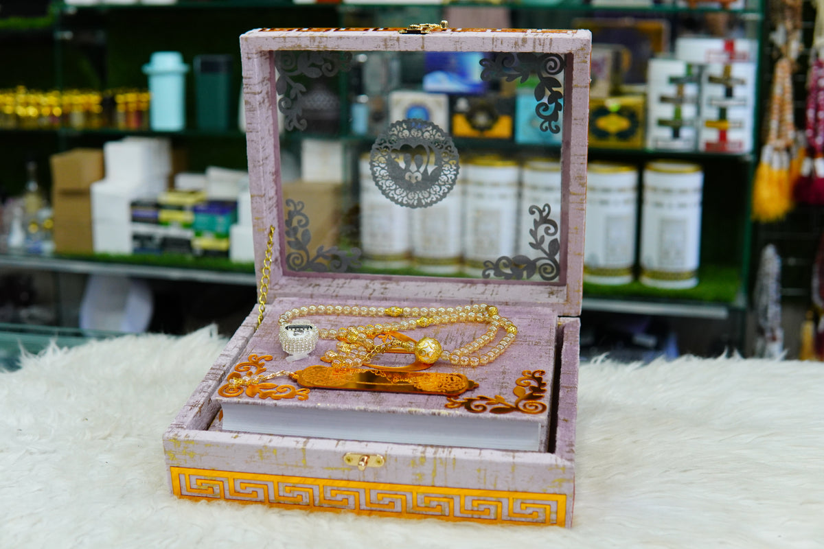 Pink Texture Acrylic Quran Pak Set with Jaynamaz