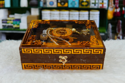 Dark Brown Texture Acrylic Quran Pak Set with Jaynamaz