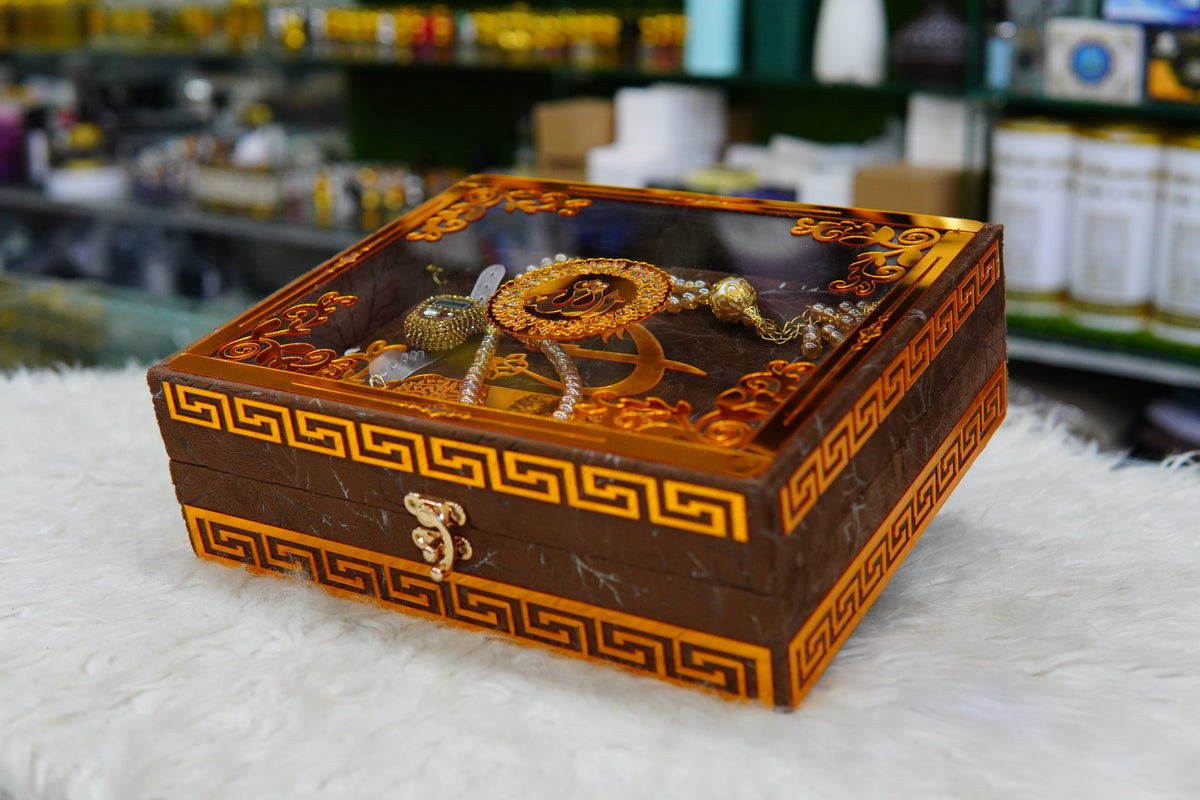 Dark Brown Texture Acrylic Quran Pak Set with Jaynamaz