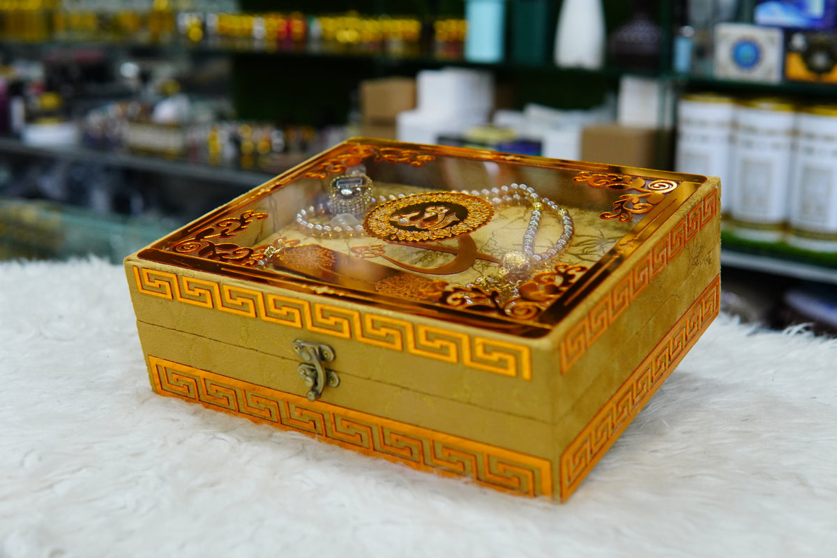Golden Texture Acrylic Quran Pak Set with Jaynamaz