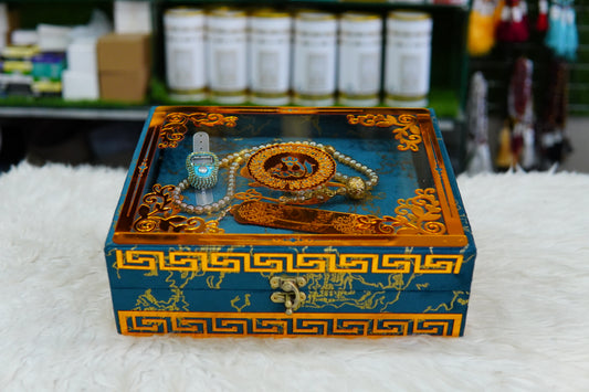 Blue Texture Acrylic Golden Lines Quran Pak Set with Jaynamaz