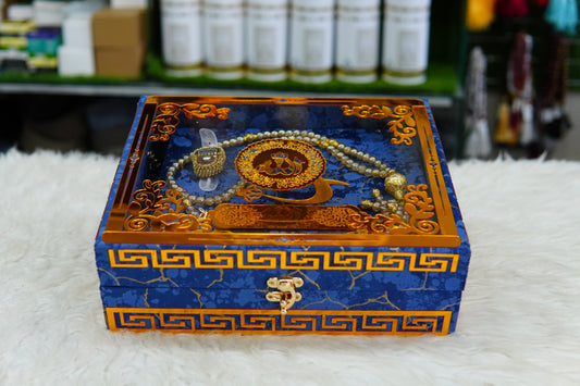 Blue Texture Acrylic Quran Pak Set with Jaynamaz