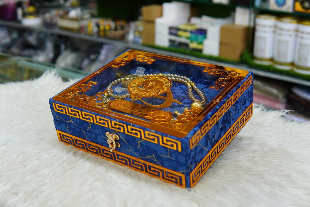 Blue Texture Acrylic Quran Pak Set with Jaynamaz