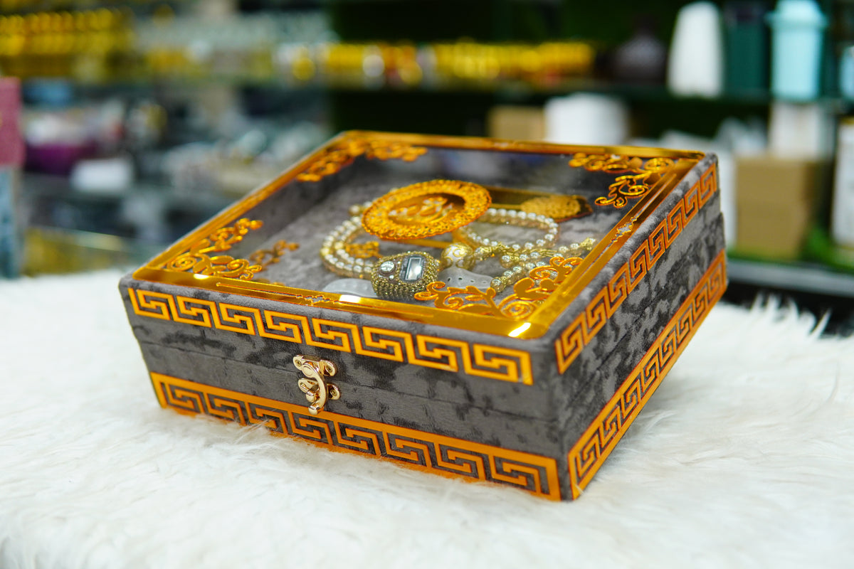 Grey Acrylic Quran Pak Set with Jaynamaz