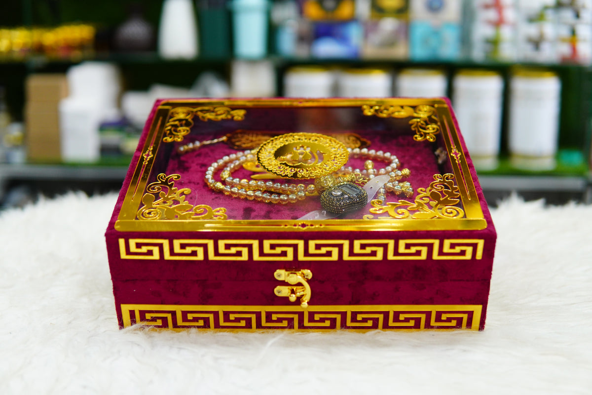Red Acrylic Quran Pak Set with Jaynamaz