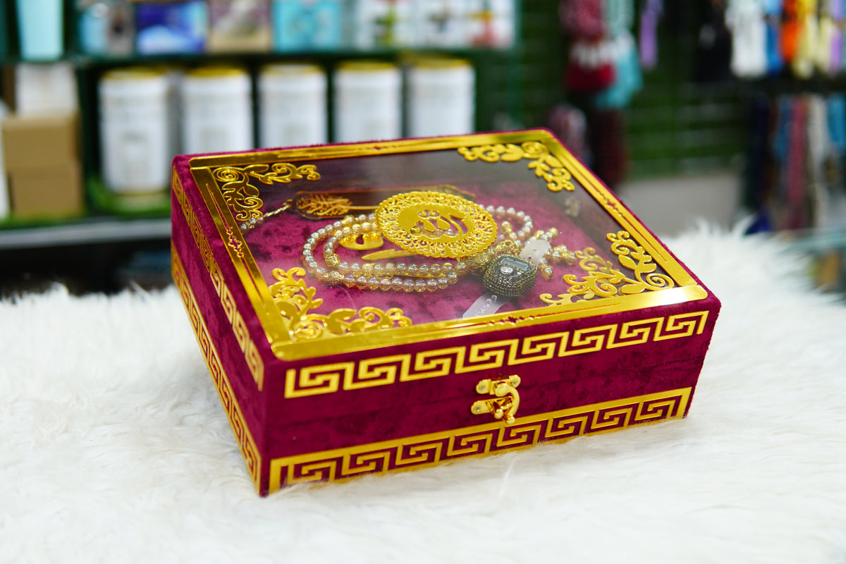 Red Acrylic Quran Pak Set with Jaynamaz