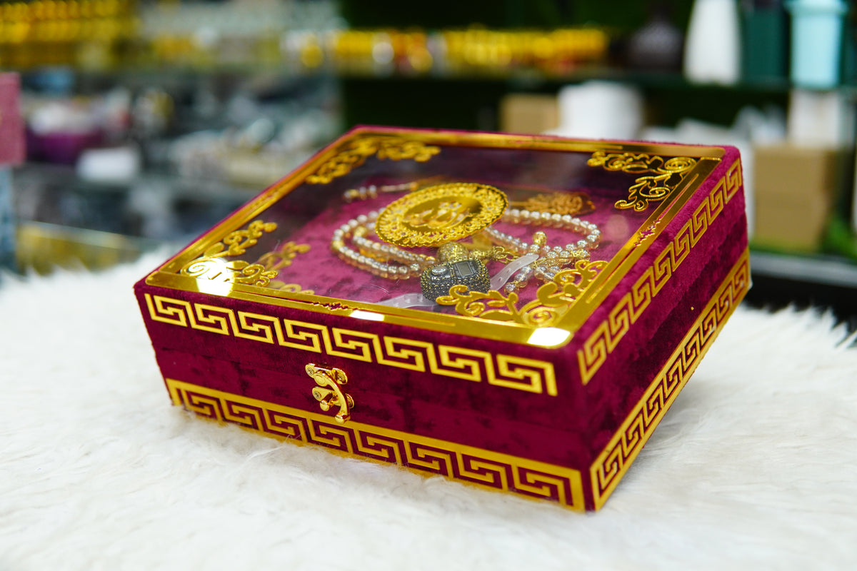 Red Acrylic Quran Pak Set with Jaynamaz