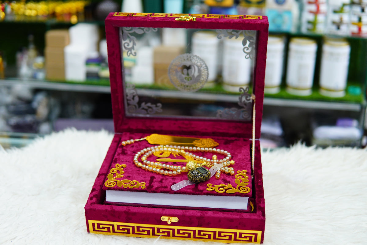 Red Acrylic Quran Pak Set with Jaynamaz
