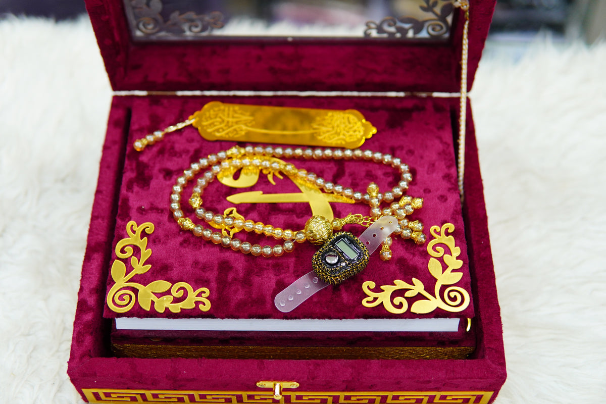 Red Acrylic Quran Pak Set with Jaynamaz