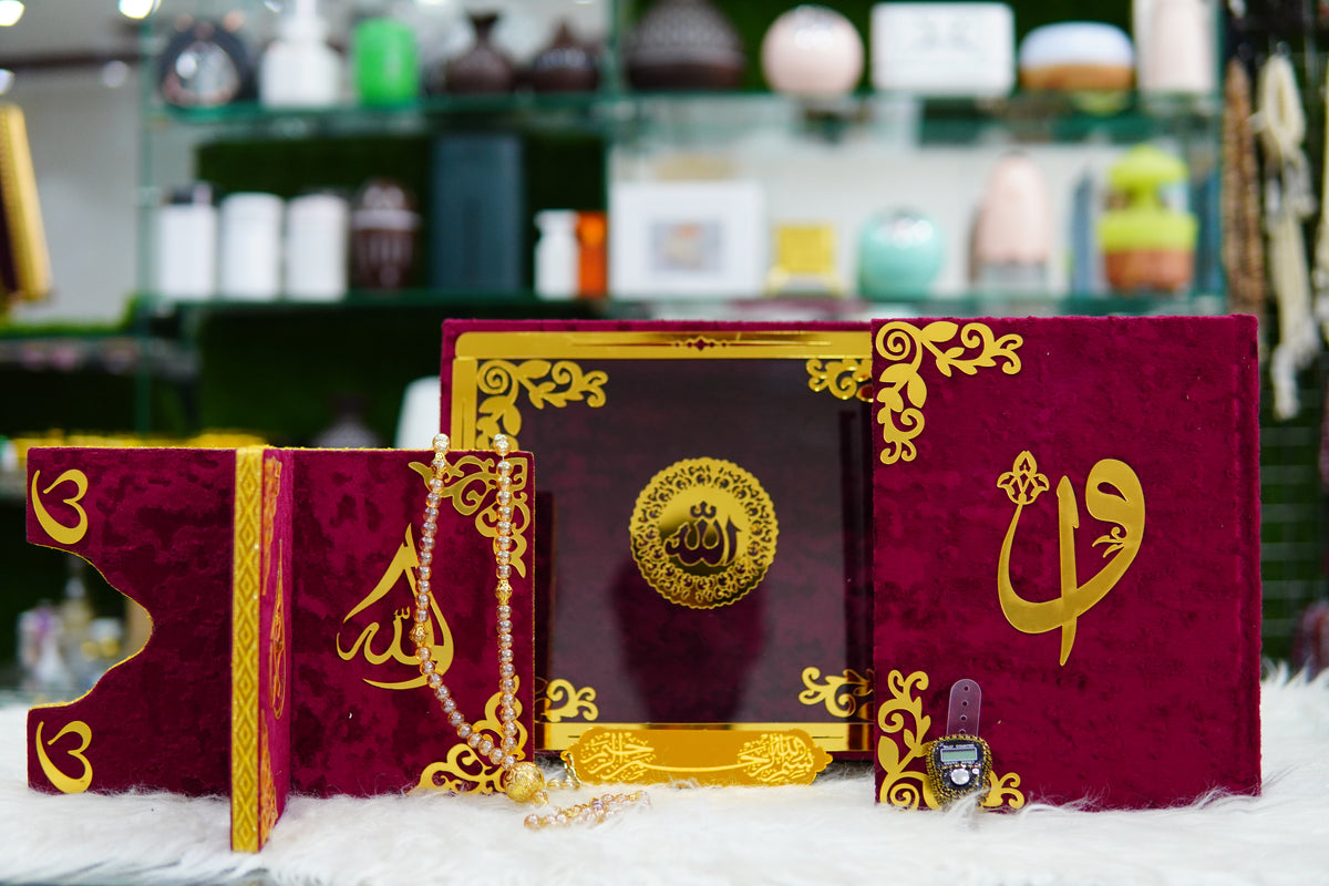 Red Acrylic Quran Pak Set with Jaynamaz