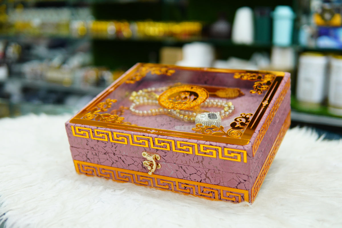 Pink texture Acrylic Quran Pak Set with Jaynamaz