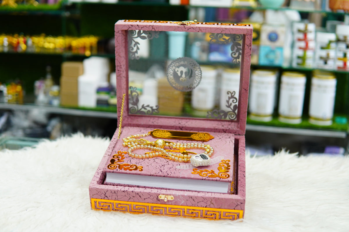 Pink texture Acrylic Quran Pak Set with Jaynamaz