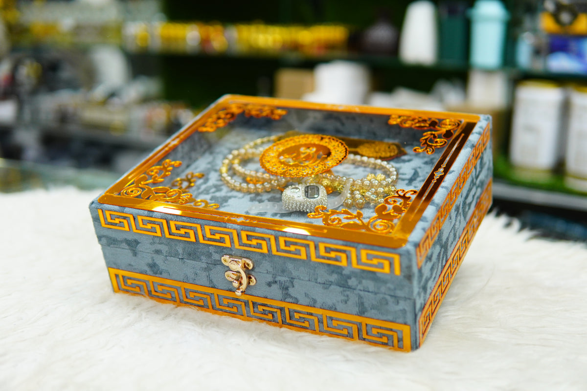 Grey Acrylic Quran Pak Set with Jaynamaz