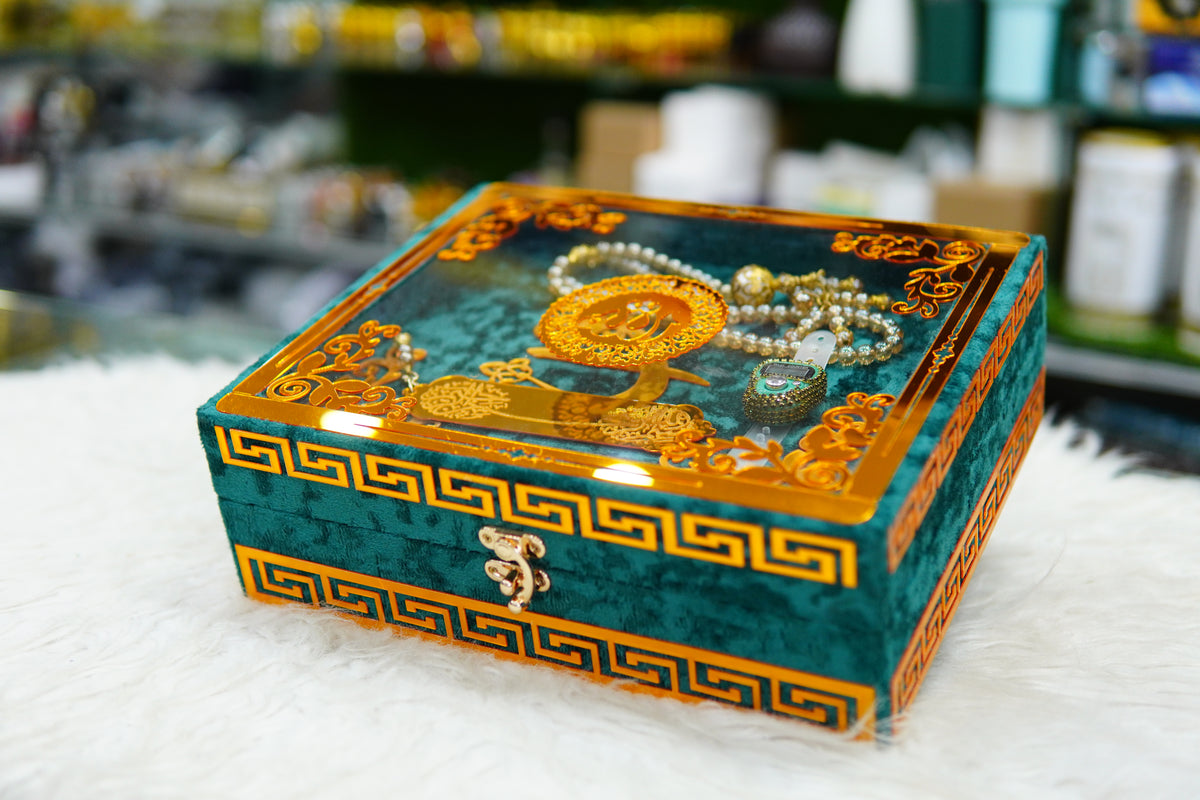 Green Acrylic Quran Pak Set with Jaynamaz