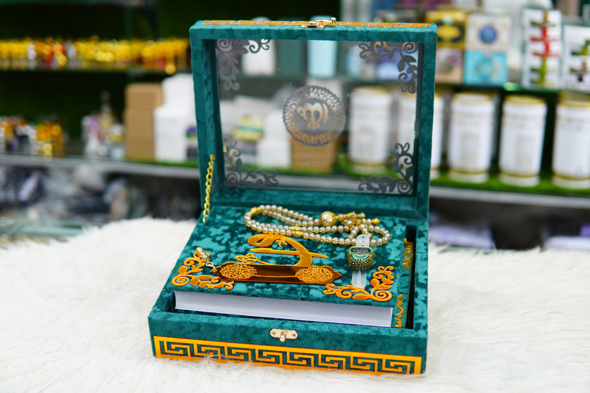 Green Acrylic Quran Pak Set with Jaynamaz