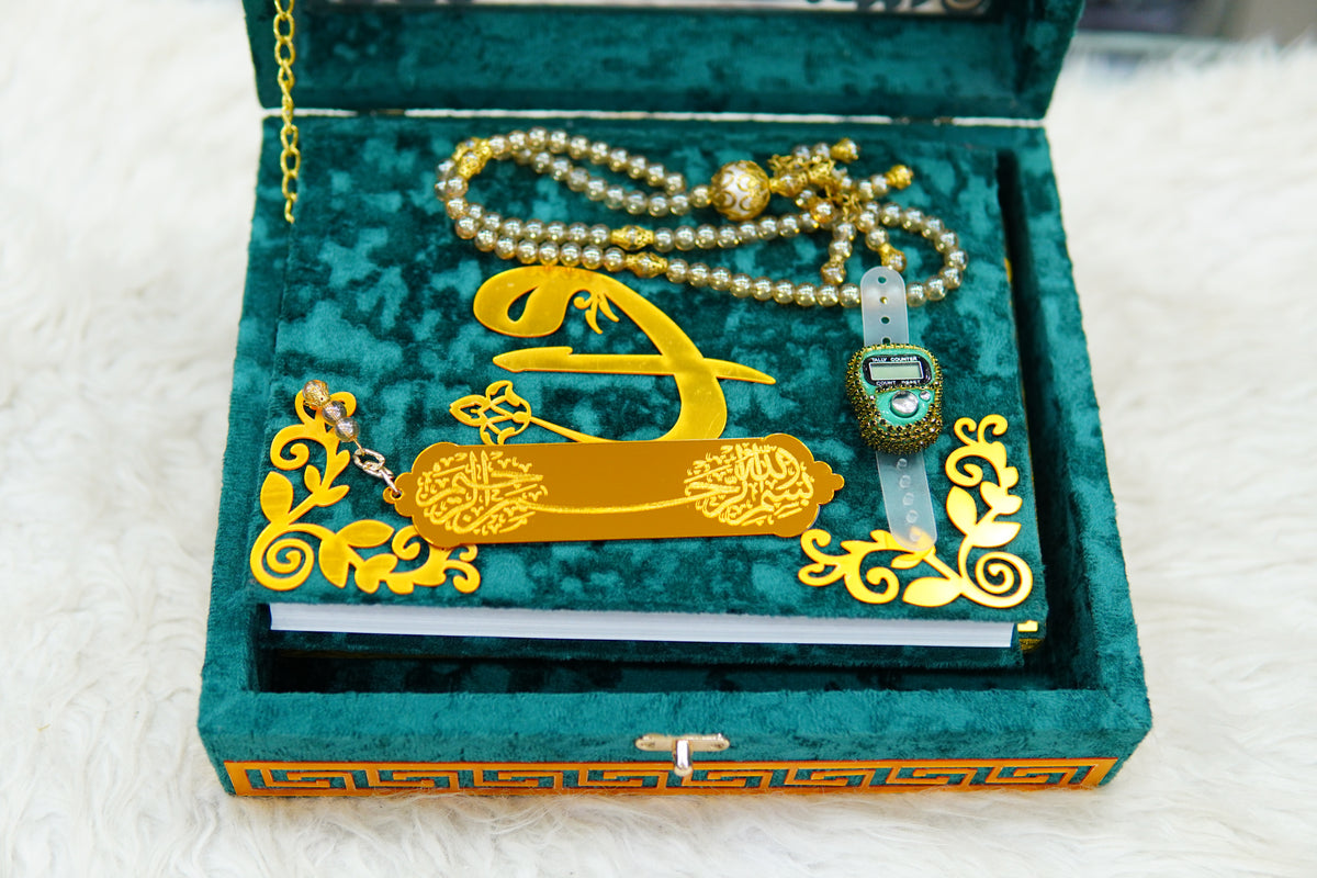 Green Acrylic Quran Pak Set with Jaynamaz