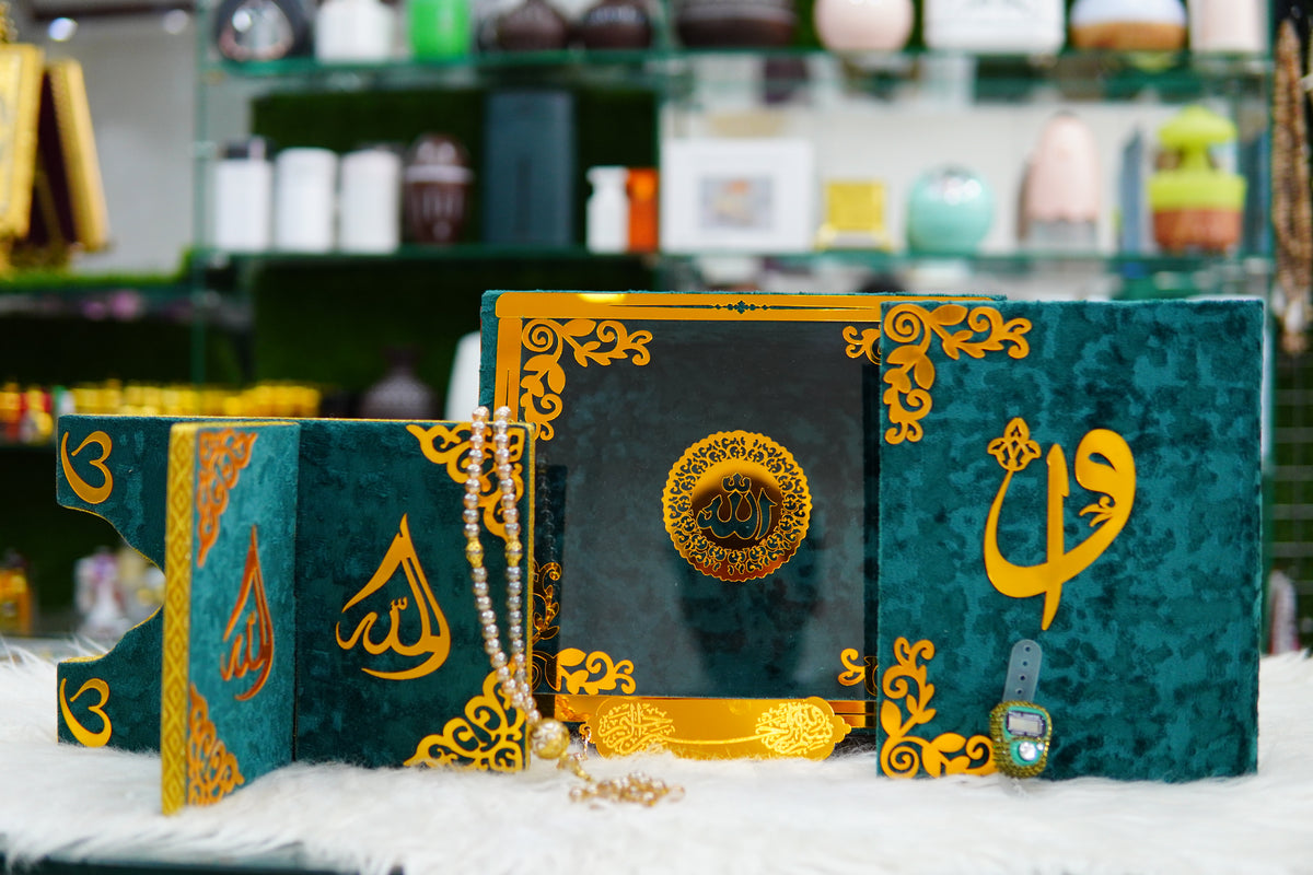 Green Acrylic Quran Pak Set with Jaynamaz