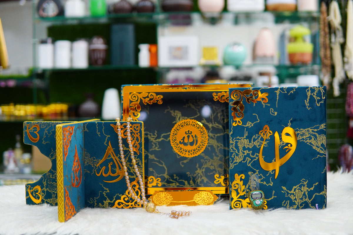 Zinc Texture Acrylic Quran Pak Set with Jaynamaz