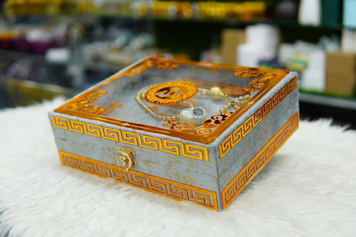 Grey Texture Acrylic Quran Pak Set with Jaynamaz