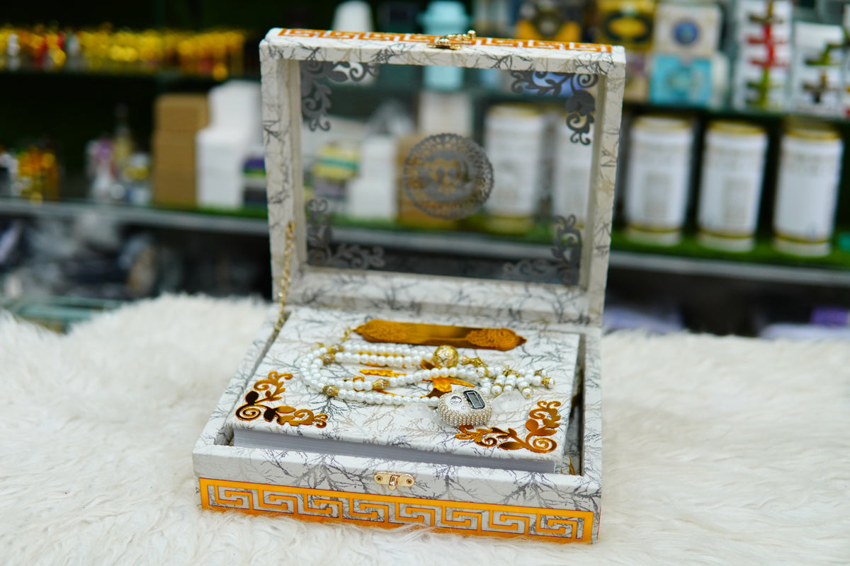 White Tecture Acrylic Quran Pak Set with Jayenamaz