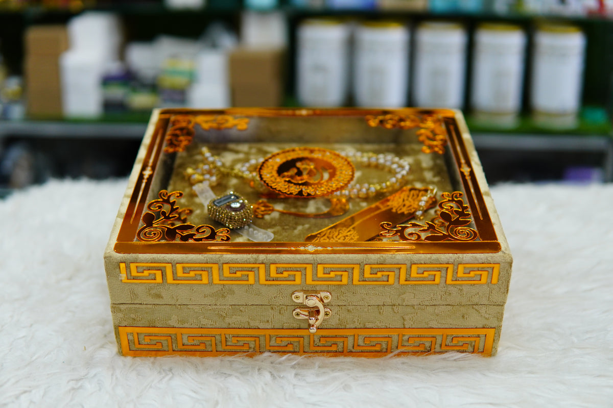 Brown Acrylic Quran Pak Set with Jaynamaz