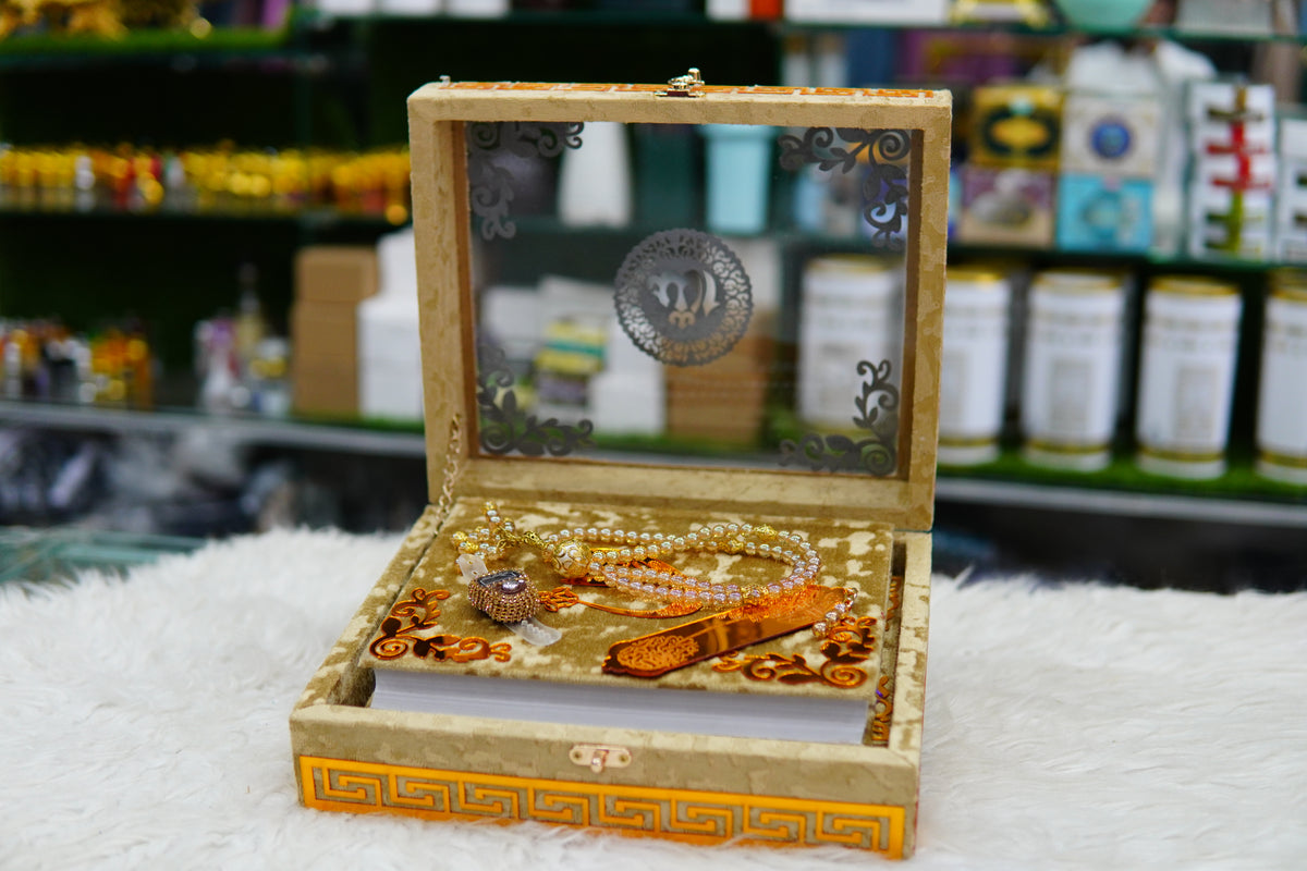 Brown Acrylic Quran Pak Set with Jaynamaz