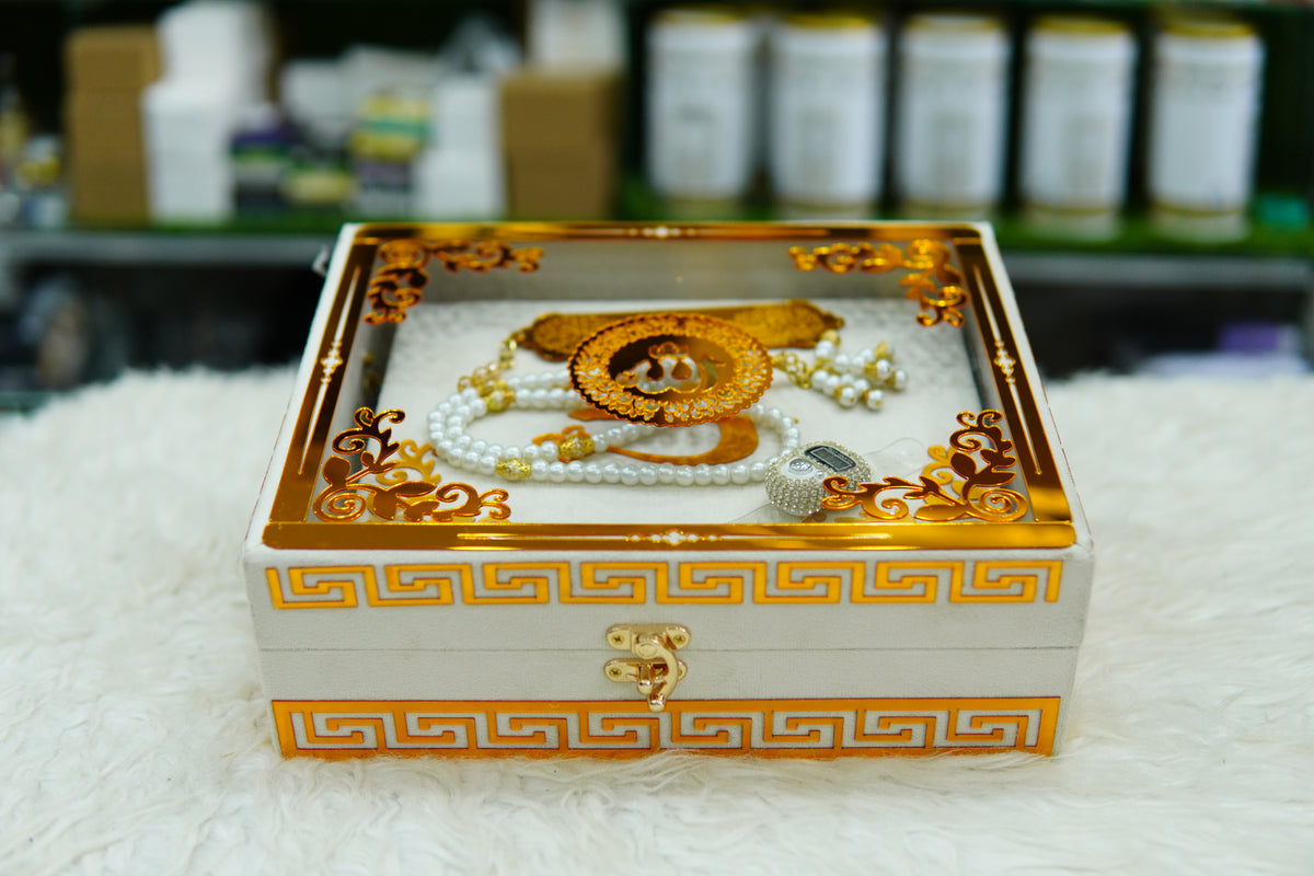 White Acrylic Quran Pak Set with Jaynamaz