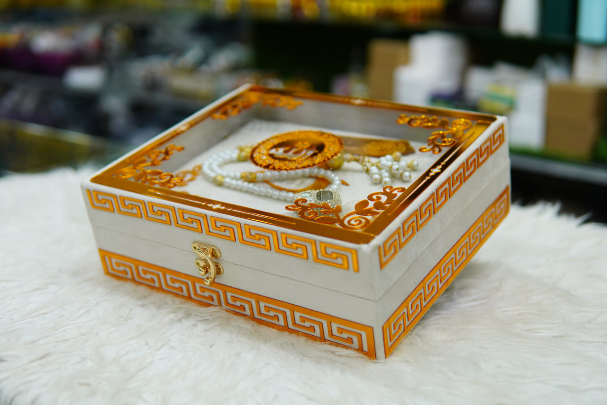 White Acrylic Quran Pak Set with Jaynamaz