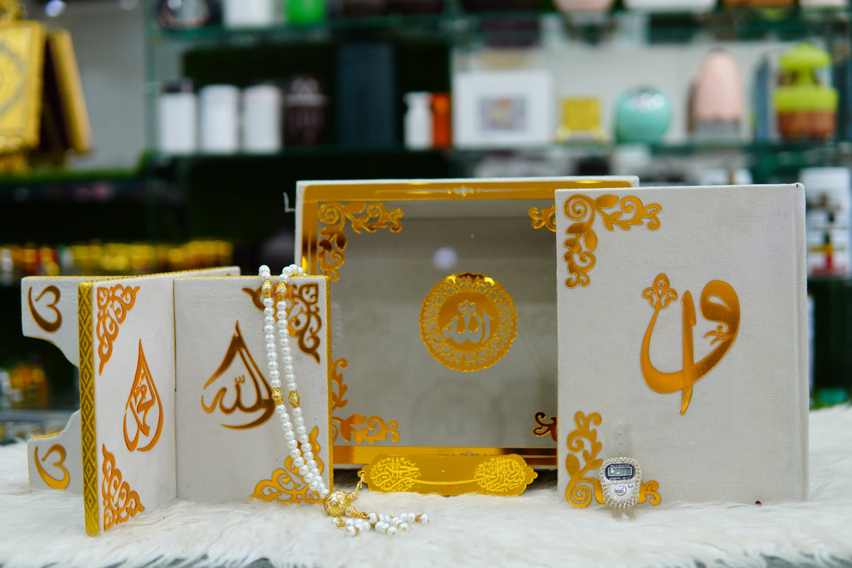 White Acrylic Quran Pak Set with Jaynamaz