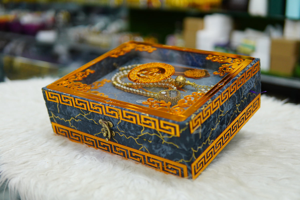 Grey Texture Acrylic Quran Pak Set with Jaynamaz