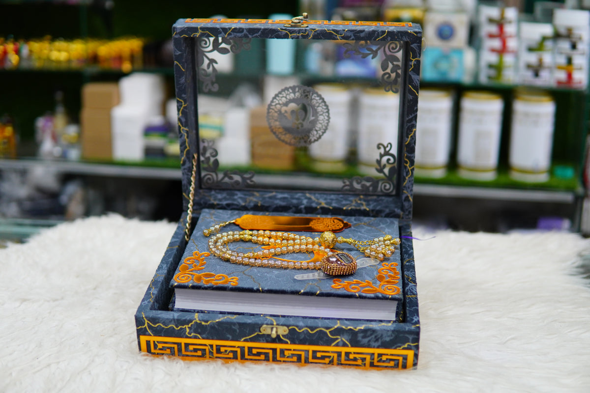 Grey Texture Acrylic Quran Pak Set with Jaynamaz