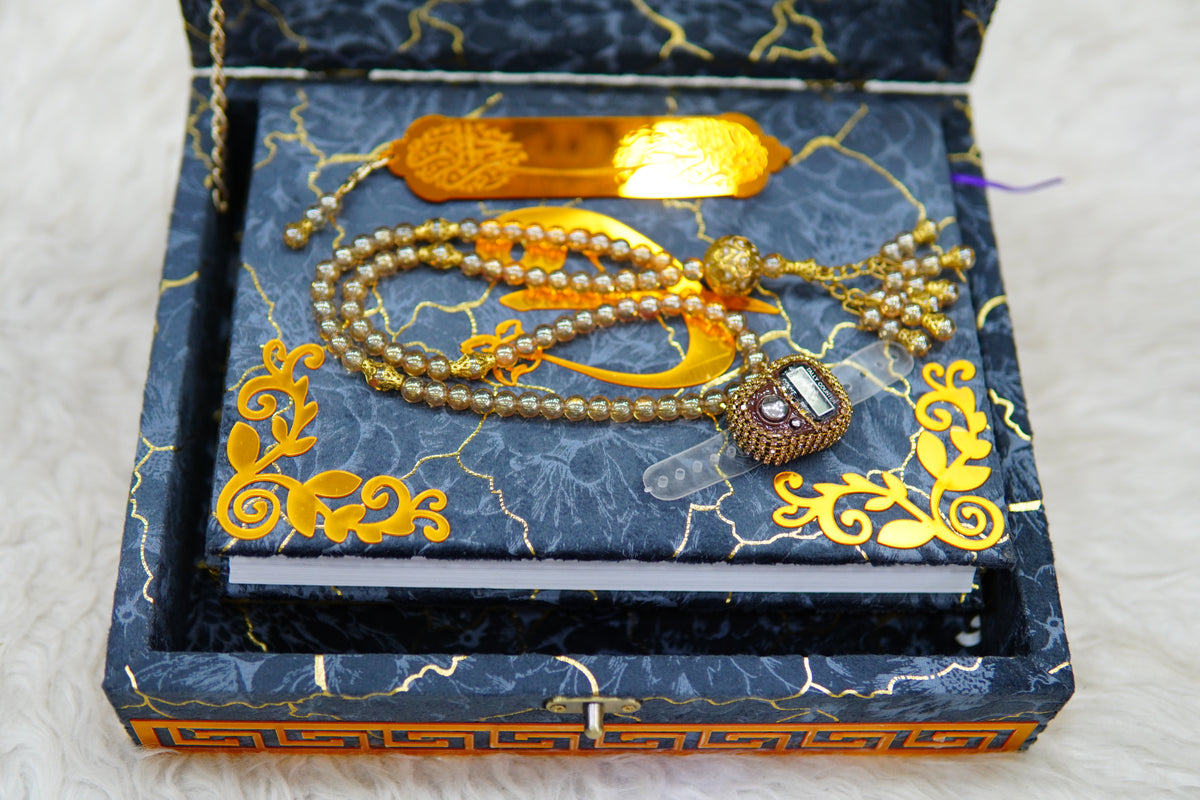 Grey Texture Acrylic Quran Pak Set with Jaynamaz